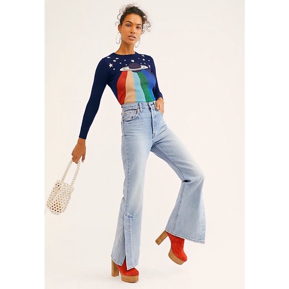 levi's ribcage split flare jeans